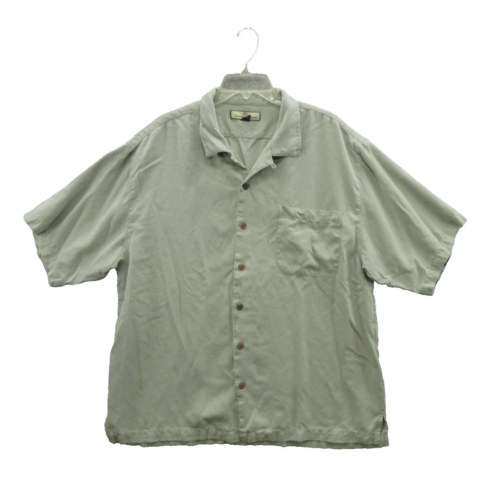 Tommy Bahama Men' Button Up Hawaiian Shirt XL Green 100% Silk Relax Short Sleeve
